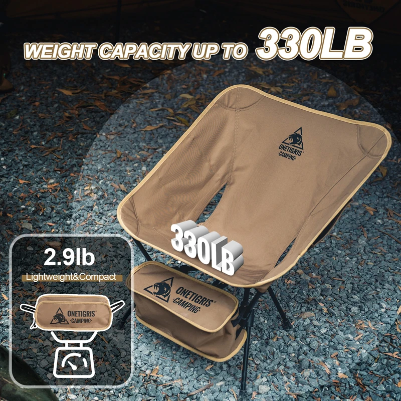 OneTigris TIGERBLADE Opvouwbare Campingstoel - Ultralicht 1,34 Kg, 150 Kg Draagvermogen, Rangergroen Met Zijzakken
