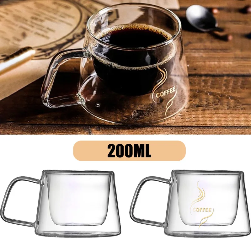 200ml Double-layer Transparent Glass Coffee Cup with Handle Double Wall High Borosilicate Glass Mug Juice Milk Smoothies Cup