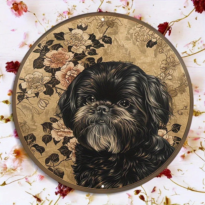 Shih Tzu Dog Aluminium-Metallschild – 20,3 cm runde, wasserdichte Wanddekoration mit HD-Druck, vorgebohrten Löchern zum einfachen Aufhängen, Wetter