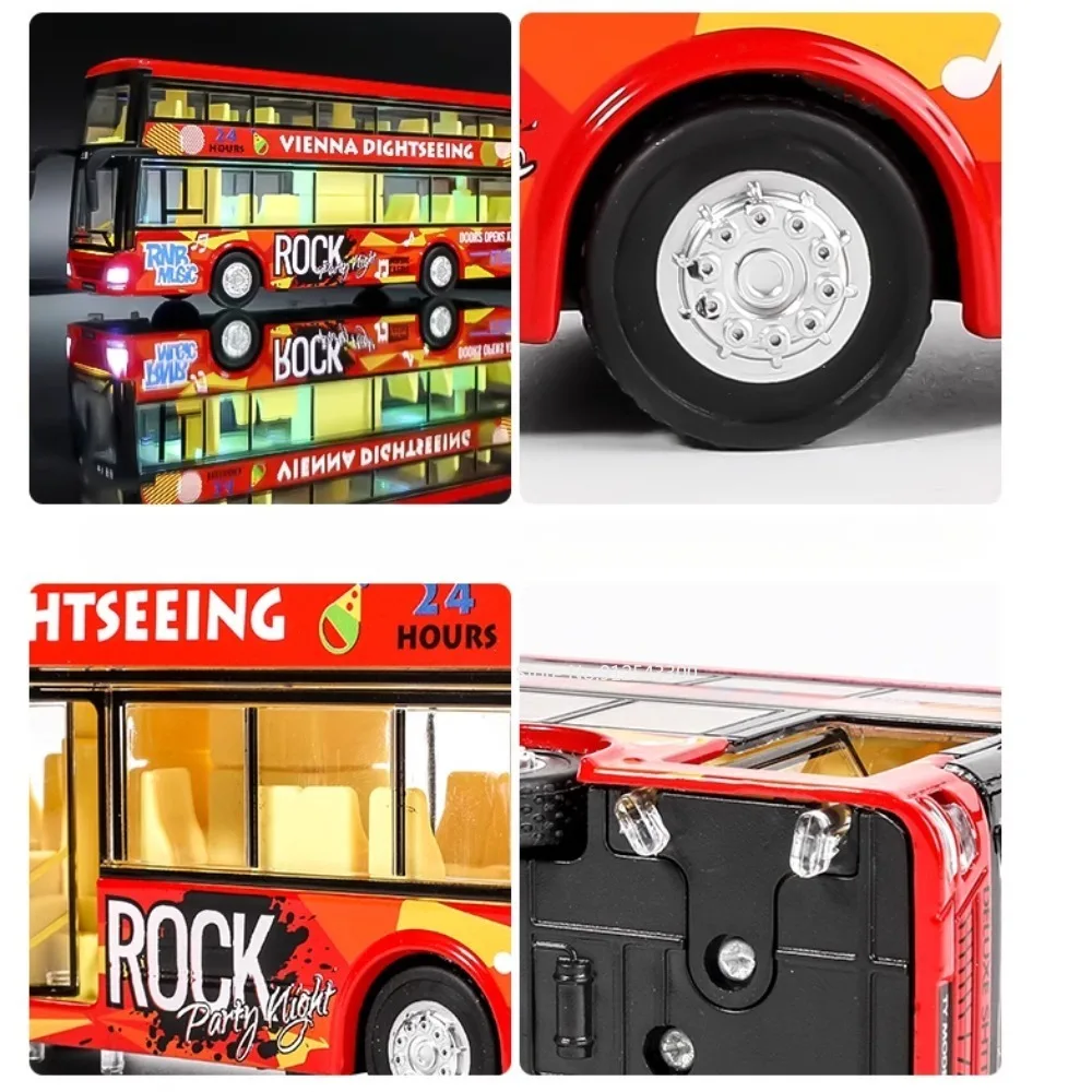 1/36 Scale Double-decker Bus Model Car Toy Alloy Diecasting Simulation Voice Broadcasting Pull Back Truck Models for Kid Present