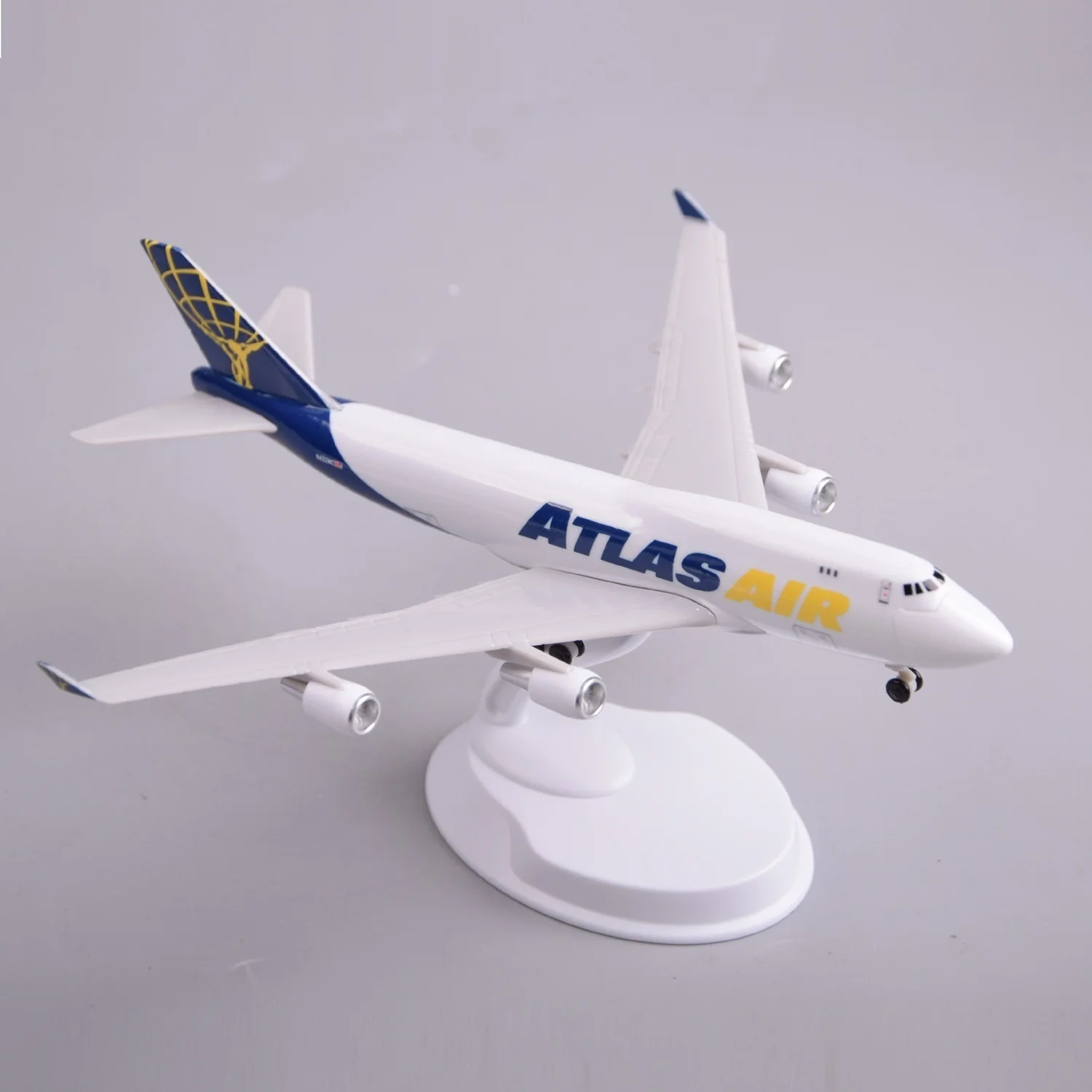 B747 Atlas Airways ABS 20cm Diecast Airplanes  Scale Plane Model Toy Opening Cabin Door With Base Child Collectible Miniatures view 2