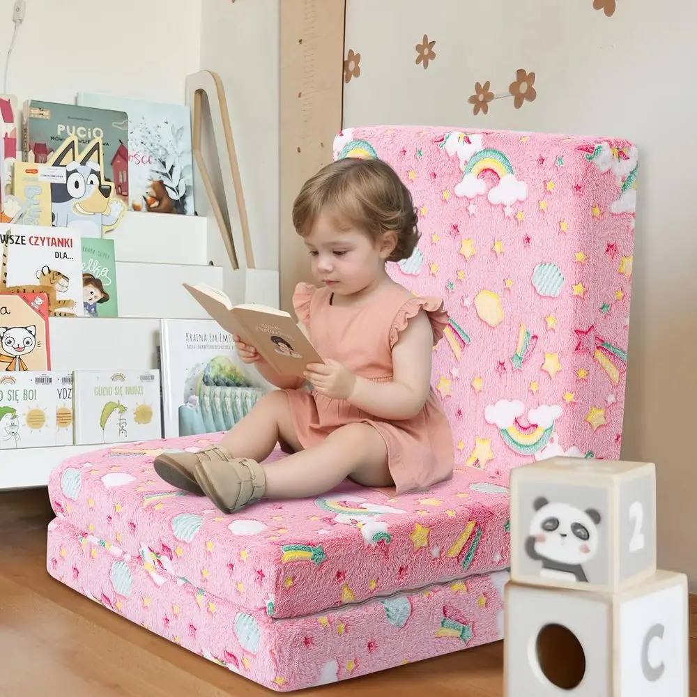 휴대용 핑크 유니콘 접이식 매트리스, 유아 낮잠 매트, 데이케어 수면용 푸톤, 57x22 인치