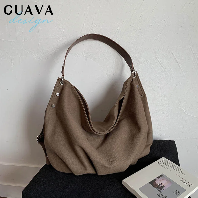 

Vintage Big Shoulder Tote Bags For Women Soft Canvas Large Capacity Shopper Totes Autumn Latest Commute Handbags
