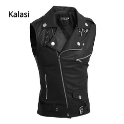 casual PU Men Vest Waistcoat Winter Jacket Turn-Down Vests Thicken Warm Coat Sleeveless Leather Clothes Male Clothing xx