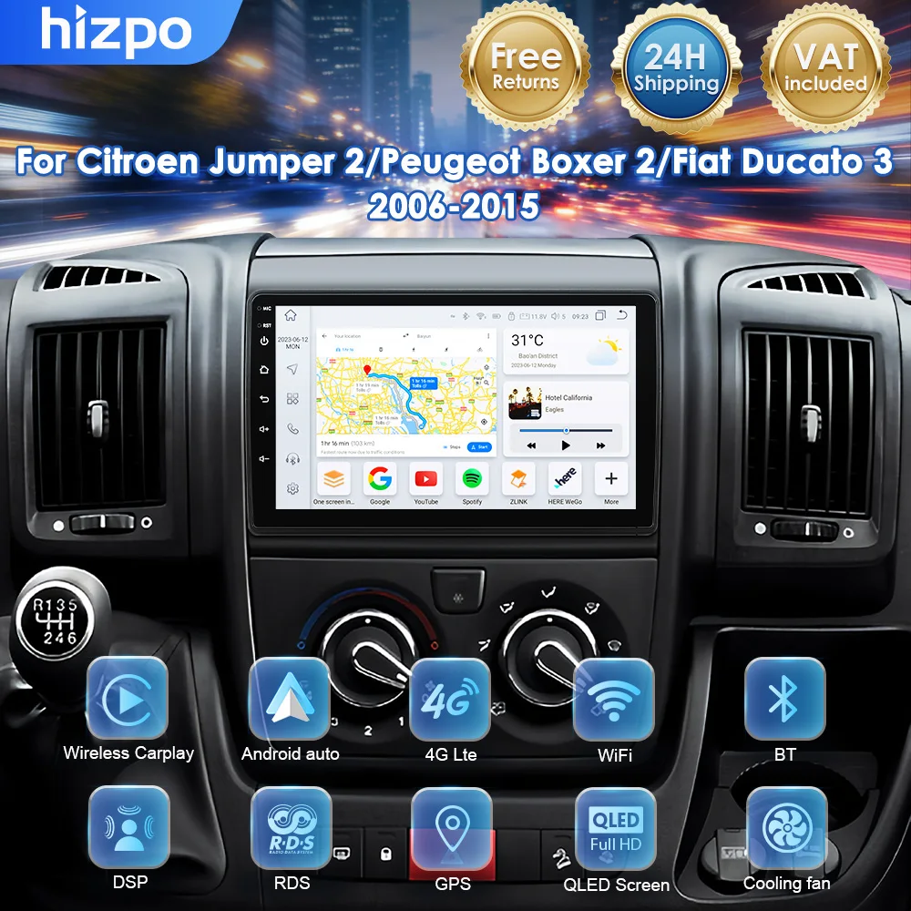 HIZPO 2Din Lettore Multimediale per Auto per Fiat Ducato 2006-2015 Carplay Android Auto Navigazione GPS 7862 Sistemi Intelligenti 8CORE RDS DSP 4G+WIF