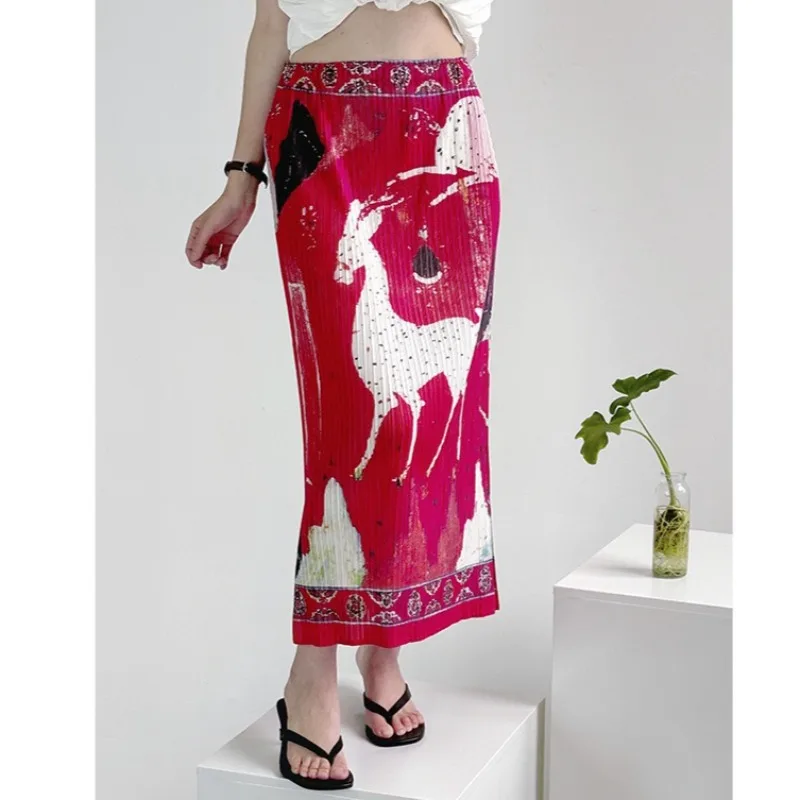 

Miyake Pleated A-Line Skirt 2026 Summer New Elegant Simple Elastic Waist Lightweight Skirt Women's Vacation Commuting Clothing