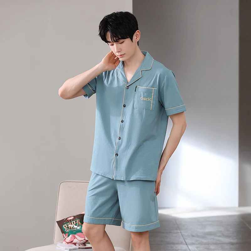 3XL pajamas for men's summer Modal thin lapel short sleeved shorts and pants for men's home wear pyjamas male