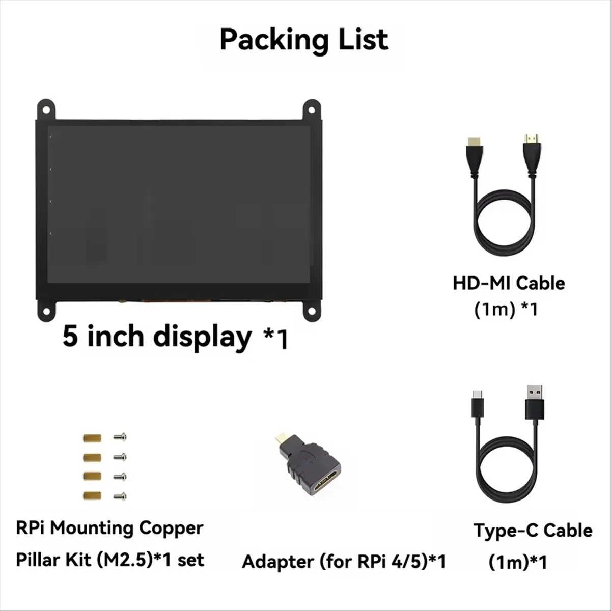 5 Inch IPS Touch Screen LCD Display 5inch 1024x600 OSD -Compatible Mini PC Monitor for 5 3B+ 4B