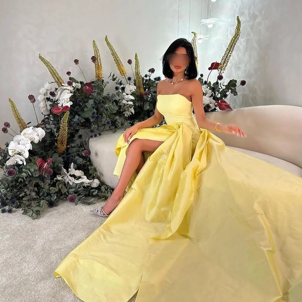 Hot Sale Mermaid Evening Dresses With Ruffles Strapless Ankel Length Split Formal Party Prom Gowns