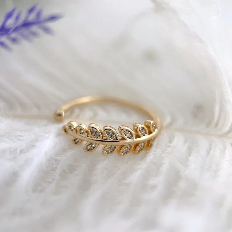 S925Pure silver, niche, personalized leaf design, lightweight luxury diamond-studded ring, elegant, popular for cross-border sal