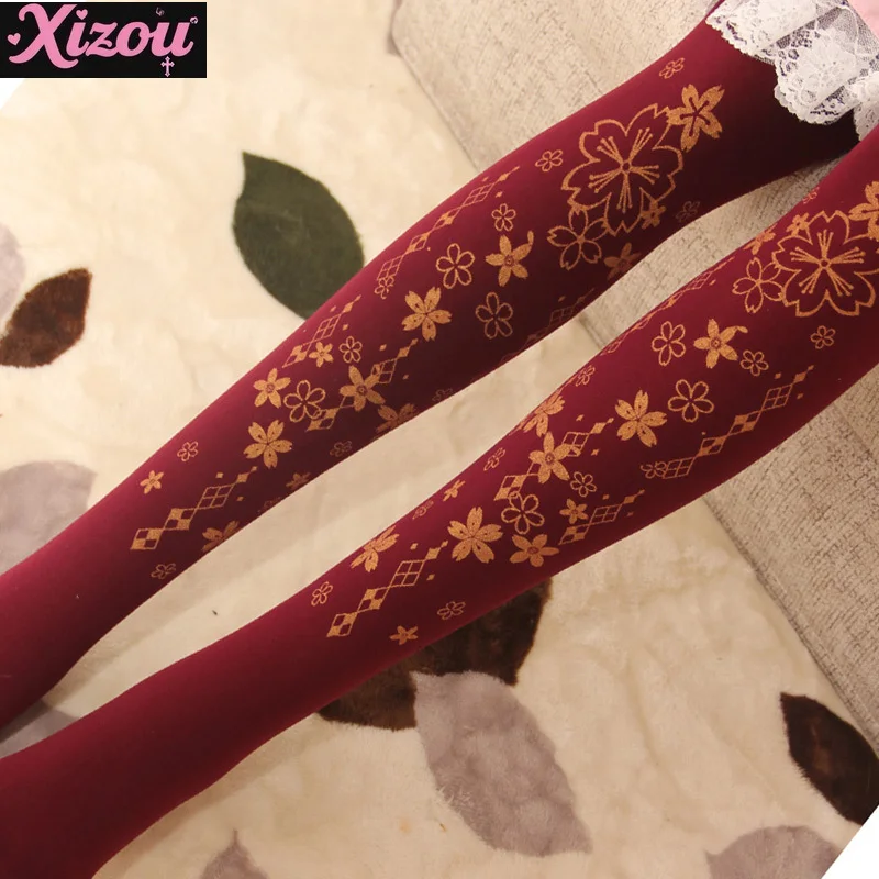 

Original Lolita Socks Japanese Cherry Blossom Lolita Bronzing Pantyhose Cute Princess Spring Autumn Trimming Thin Leg Pantyhose