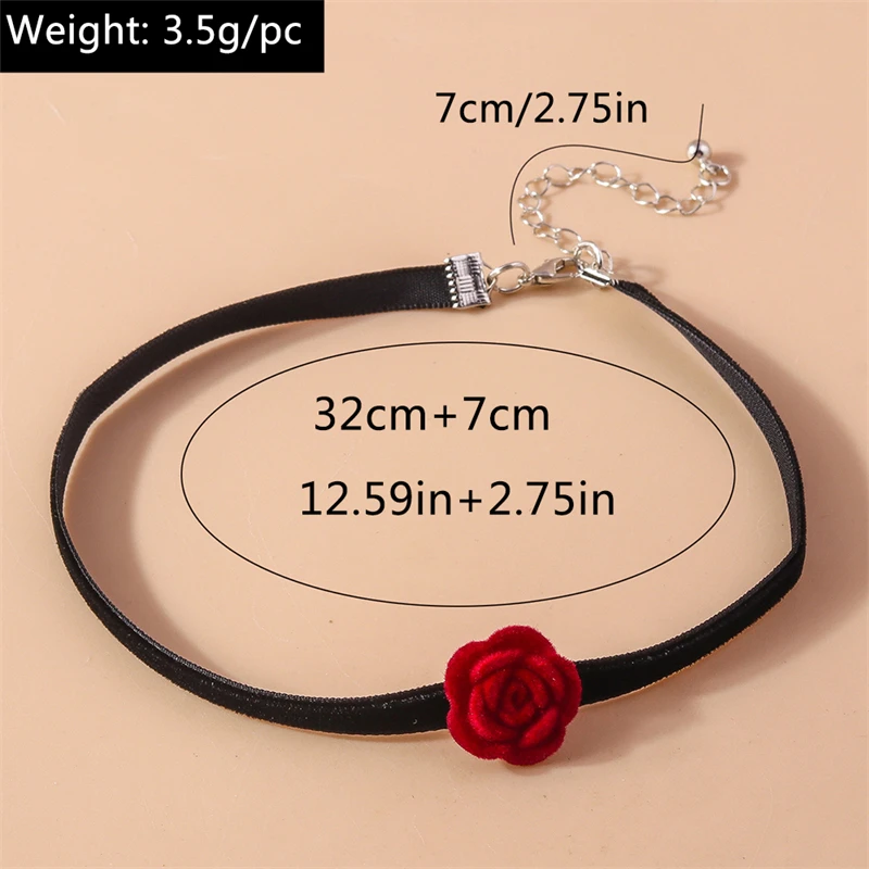 Modische schwarze Samtkette für Damen, koreanischer Stil, rote Blumen-Choker-Kette, Mädchen-Party- und Festivalschmuck, Geschenkidee. – Detail 3