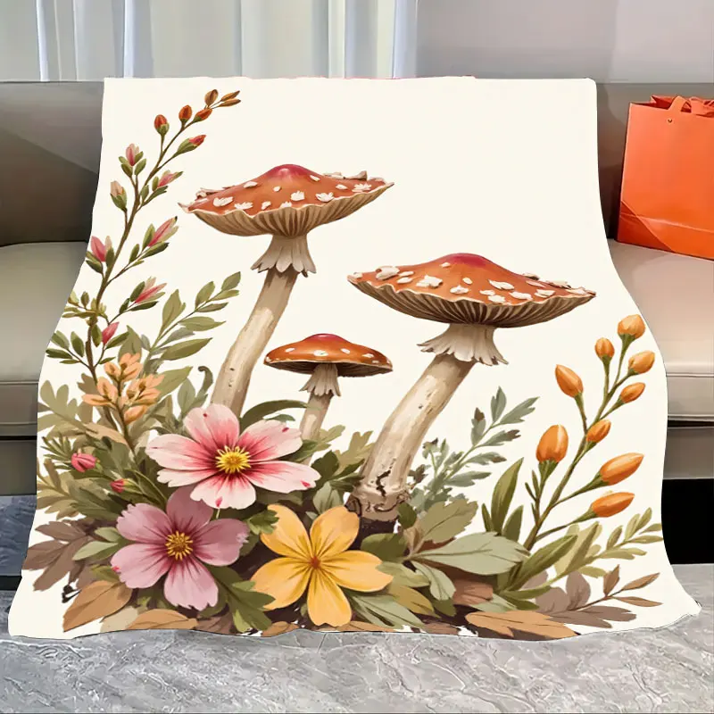 

1pc Flannel Blanket Charming Mushroom Floral Blanket for Cozy Home Decor