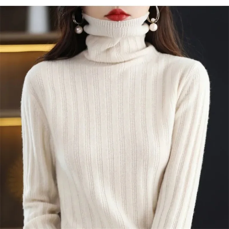 Women Turtleneck Knitted Sweater Pullovers Spring Autumn Korean Fashion Cashmere Loose Casual Long Sleeve Warm Bottoming Shirt