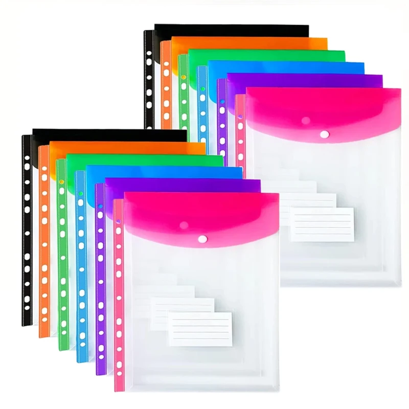 แฟ้มเอกสาร A4 แบบ PP 6/12 ชิ้น พร้อมกระดุมแป๊กและกระเป๋าใส่เอกสารแบบขยายได้ สำหรับโรงเรียน สำนักงาน กระดุมแบบขยายได้และช่องใส่ป้าย ใหม่