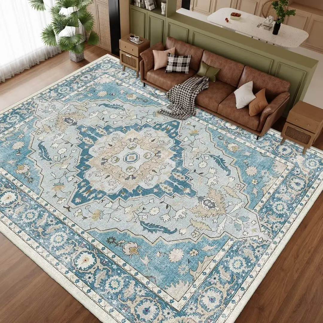 

Washable Area Rug for Living Room Soft Faux Cashmere Short Pile Rugs Home Office Non-Shedding and Easy-Cleaning