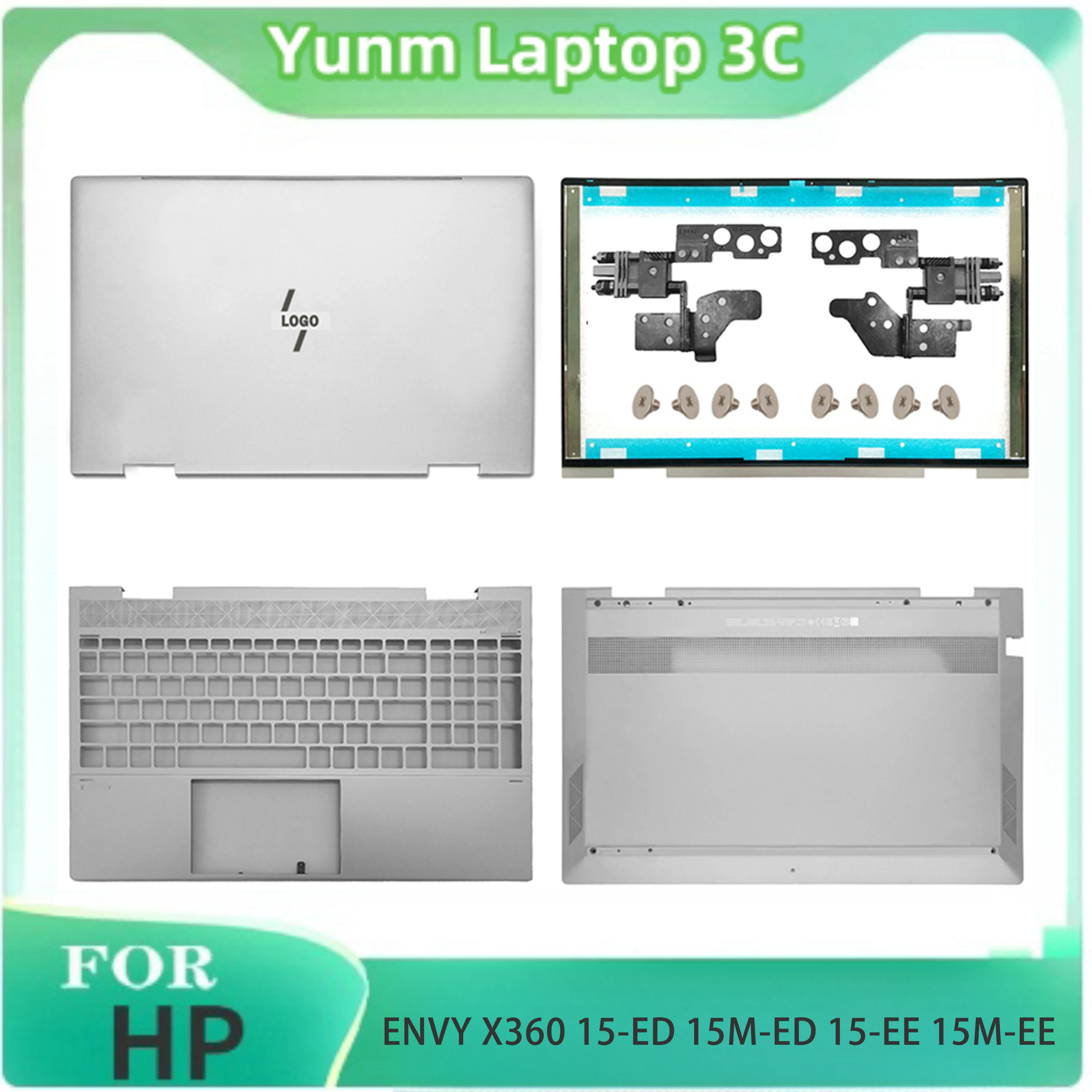 New For HP ENVY X360 15-ED 15M-ED 15-EE 15M-EE Laptop LCD Back Cover Front Bezel Hinges Palmrest Bottom Case L93203-001 Silver