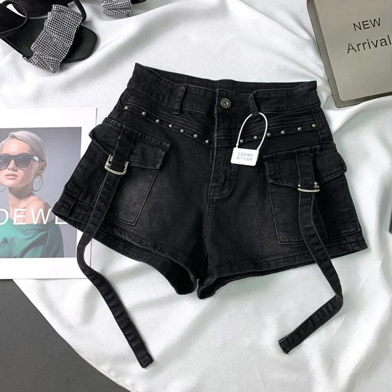 Y2K 2000S Cargo Denim Shorts Women Streetwear Vintage High Waist Shorts Jeans Summer Harajuku Korean Sexy Hot Short Pants New