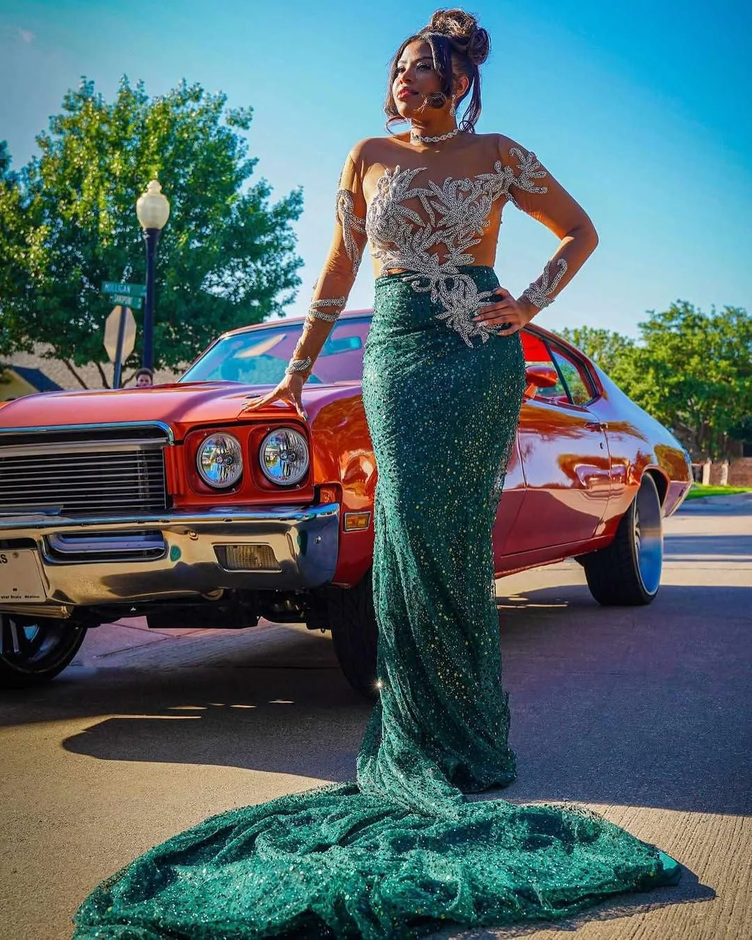 カスタマイズされた 2025 グリーンマーメイドウエディングドレスレースビーズスパンコールフルスリーブイブニングフォーマルパーティー誕生日ドレスドレス ZJ146