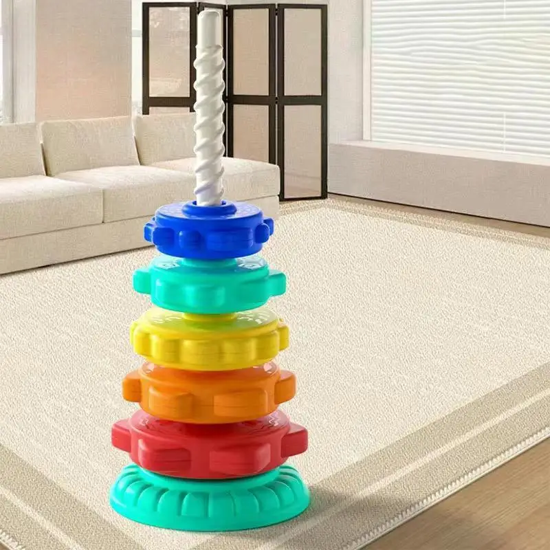 Spinner empilhador brinquedo arco-íris rotação pilha torre arco-íris rotação empilhamento brinquedo divertido e envolvente brinquedos de desenvolvimento cerebral para crianças 1-3