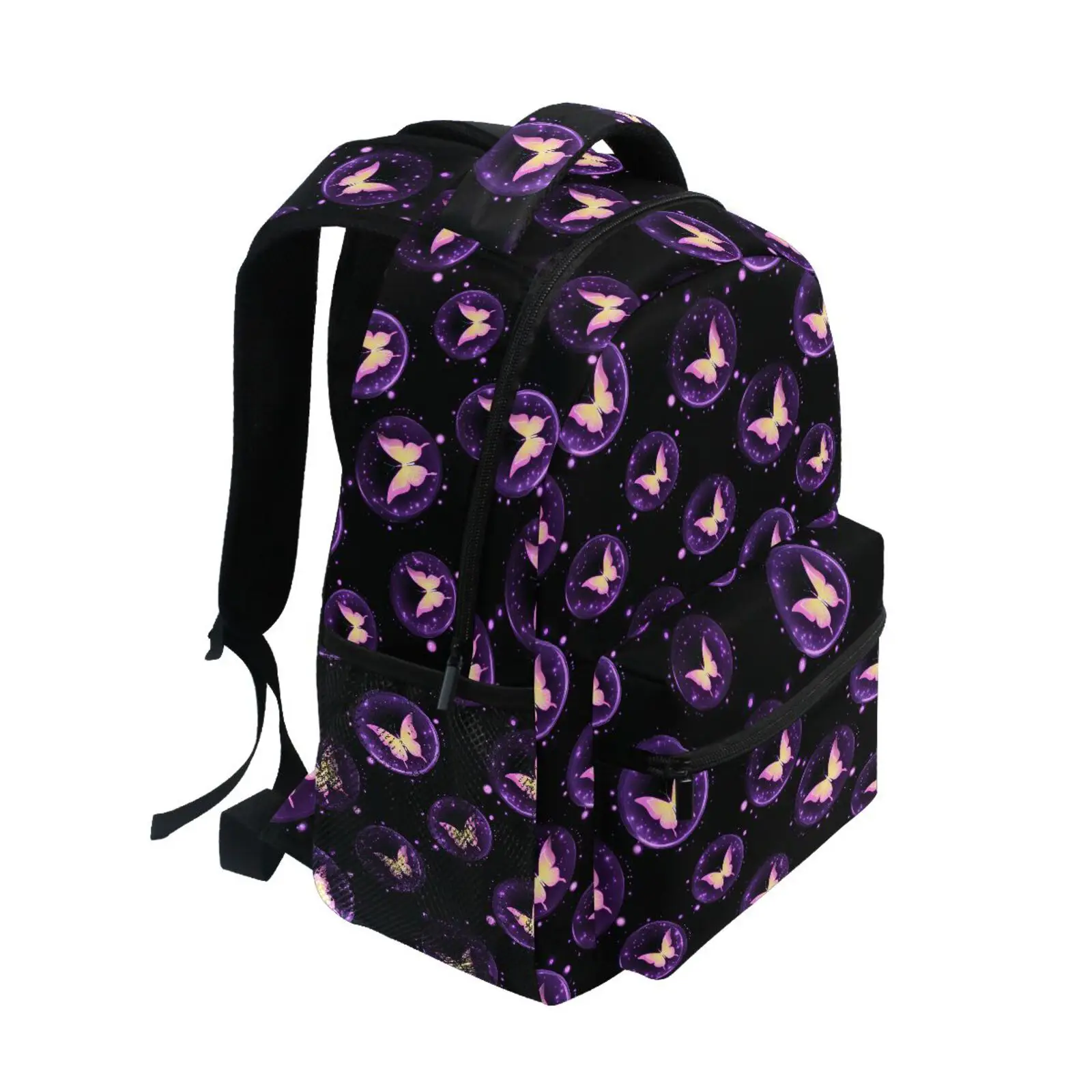 2025 NEW High School Girls Backpack Butterfly print School Bags For Teenage Girls Multi Pockets Black Backpack Women Mochila