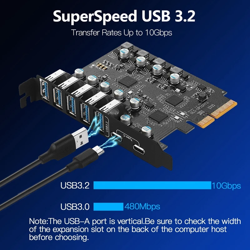 Pcie USB 3.2 Card Expansion USB-A 5X USB-C 2X PCI Supper Speed-USB 3.2 MAX 10Gbps For Desktop PC Host Card