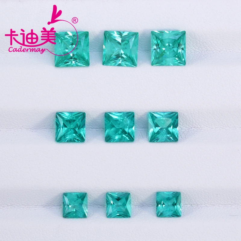 Princess Cut Bluish Green Paraiba Color Lab Grown Yttrium Aluminum Garnet With Inclusions Gemstone For Jewelry Making
