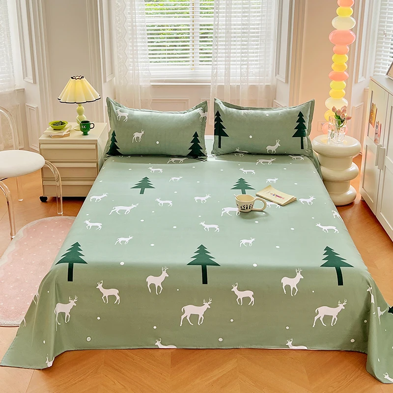 1PC Light Pink Bed Sheet, Cartoon Rabbit & Peach with Heart Flower 