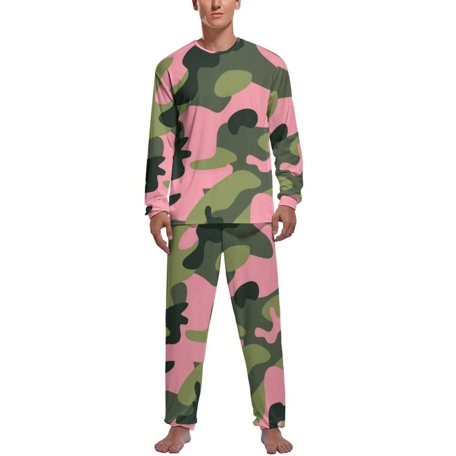 Army Camo Print Pajamas Spring Green Pink Camouflage Night Sleepwear Male 2 Pieces Printed Long-Sleeve Cute Pajamas Set