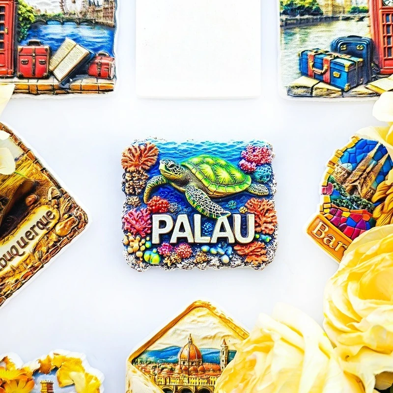 Palau Coral Reef Turtle Fridge Magnet - 3D Marine Sanctuary Souvenir Tropical Ocean Decor Unique Pacific Gift