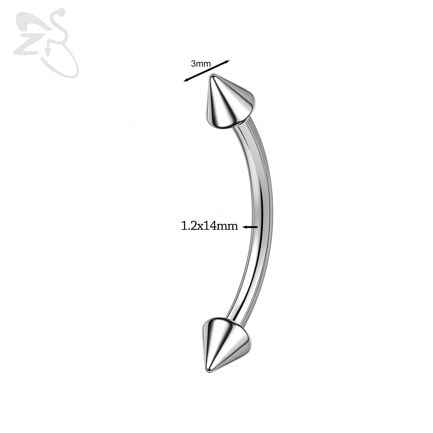 ZS 1PC 16G Stainless Steel Eyebrow Ring Spike Bridge Piercing Curved Barbell Cartilage Earring Jewelry 6mm/8mm/10mm/12mm/14mm