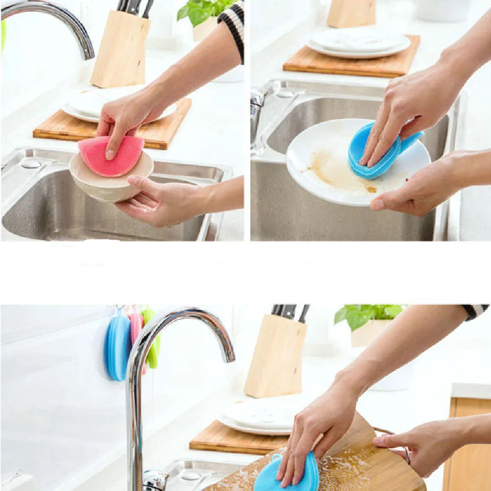 Silicone Scrubber Dish Wash Cloth Dirt Cleaning For Kitchen Bathroom Non-Stick Oil Cleaning Brushes