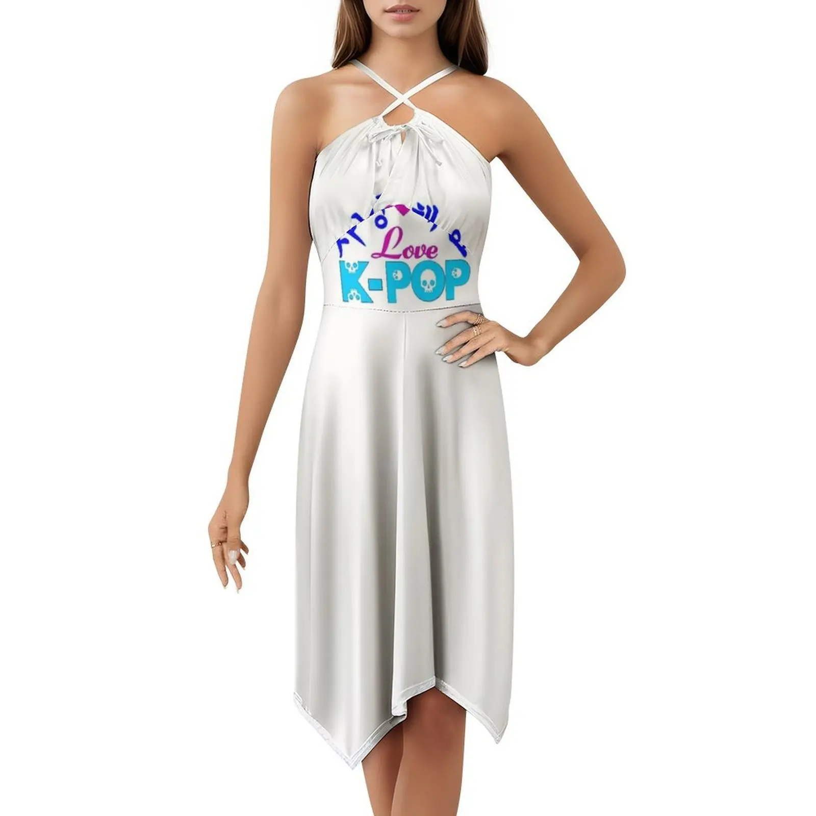 ? ?I Love-Kpop-Saranghaeyo K-Pop فستان على الطراز الكوري للنساء فستان كاجوال أنيق للحفلات أو الارتداء اليومي رائع Kpop Cool