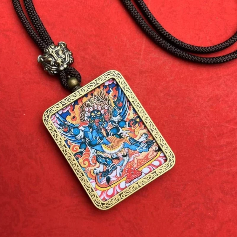 Tangka Five Road God Wealth Pendants Hand Woven Rope Big Black Skyes Buddha Brand Souvenir Lucky Necklaces Fashion Jewelry Gift