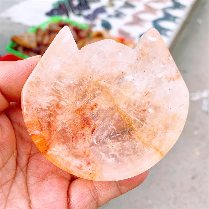 

Natural Yellow Fire Quartz Hematoid Cat Heart Bowl, Quartz, Healing Crystal Stone, Cute Birthday Present, Home Decoration