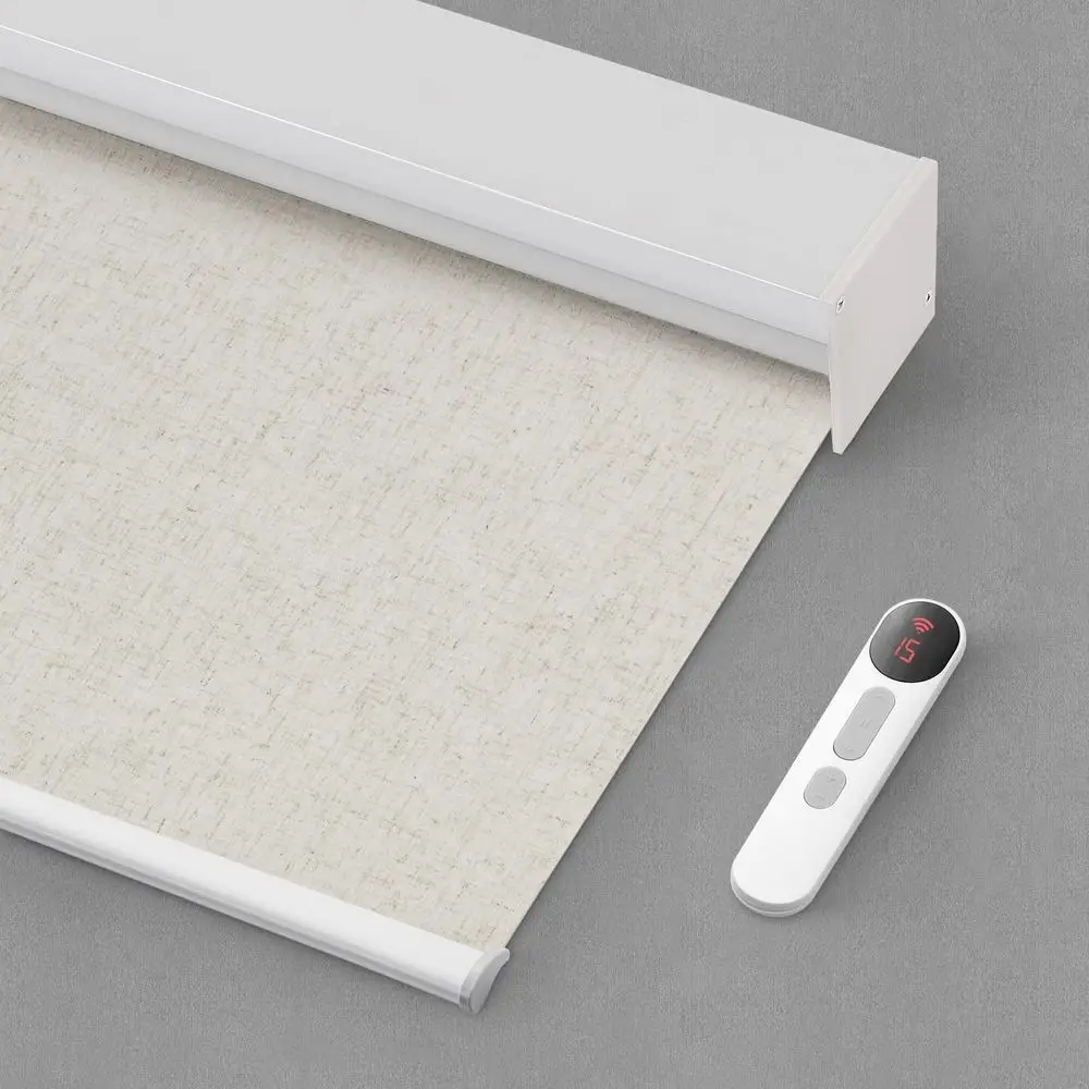 

Motorized Blinds with Remote, 100% Blackout Smart Roller Blinds Compatible with Home and Alexa Via HUB, Customized (Linen Stone-