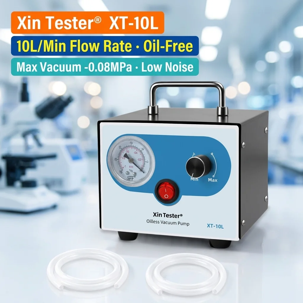 10L Oil-Free Vacuum Pump, Positive & Negative Pressure Adjustable, Portable Lab Diaphragm Pump for Filtration Extillation