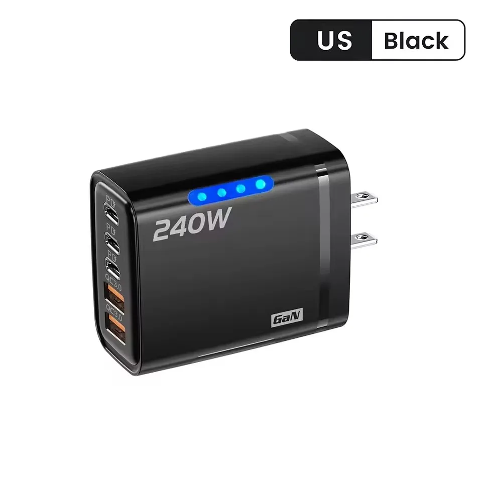 240w Gan Fast Charger With Led Light 5 In 1 2usb+3type-C Multi Port Phone Charger For Iphone15-17Series Samsung Huawei Xiaomi 15 image 3