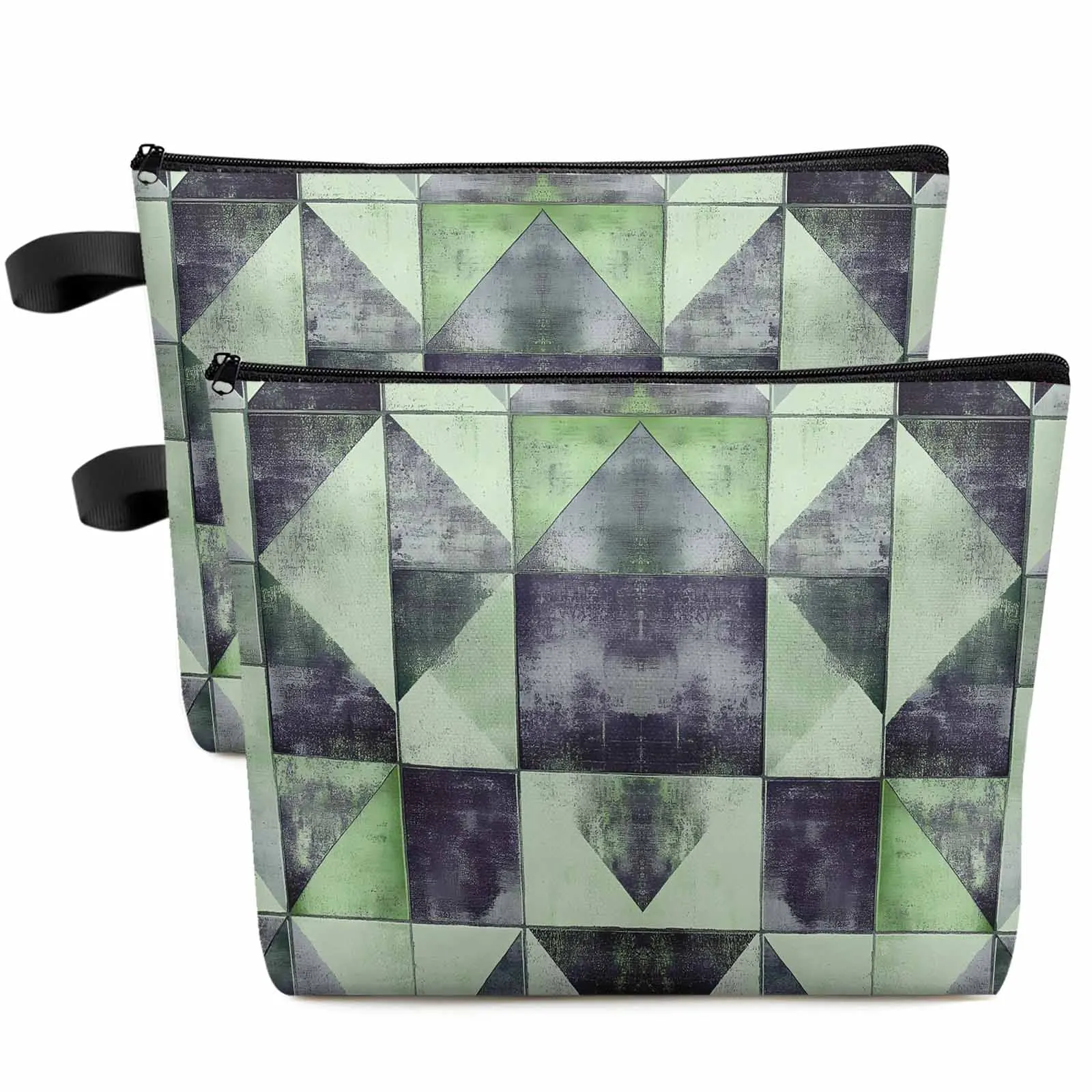 

Modernism Green Triangle Block Large Capacity Travel Cosmetic Bag Portable Makeup Storage Pouch Women Waterproof Pencil Case