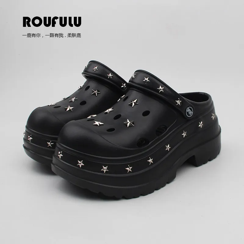 Women's Summer Thick-soled Fashionable Girl Hole Shoes Original Trendy Cool Five-pointed Star Rivet Sandals