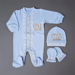 Original UK Prince Take Me Home Outfit Baby Crown Jewels set Baptism Bling Outfit Rubybelleb Light Blue 3pcs Layette Swaddle Set