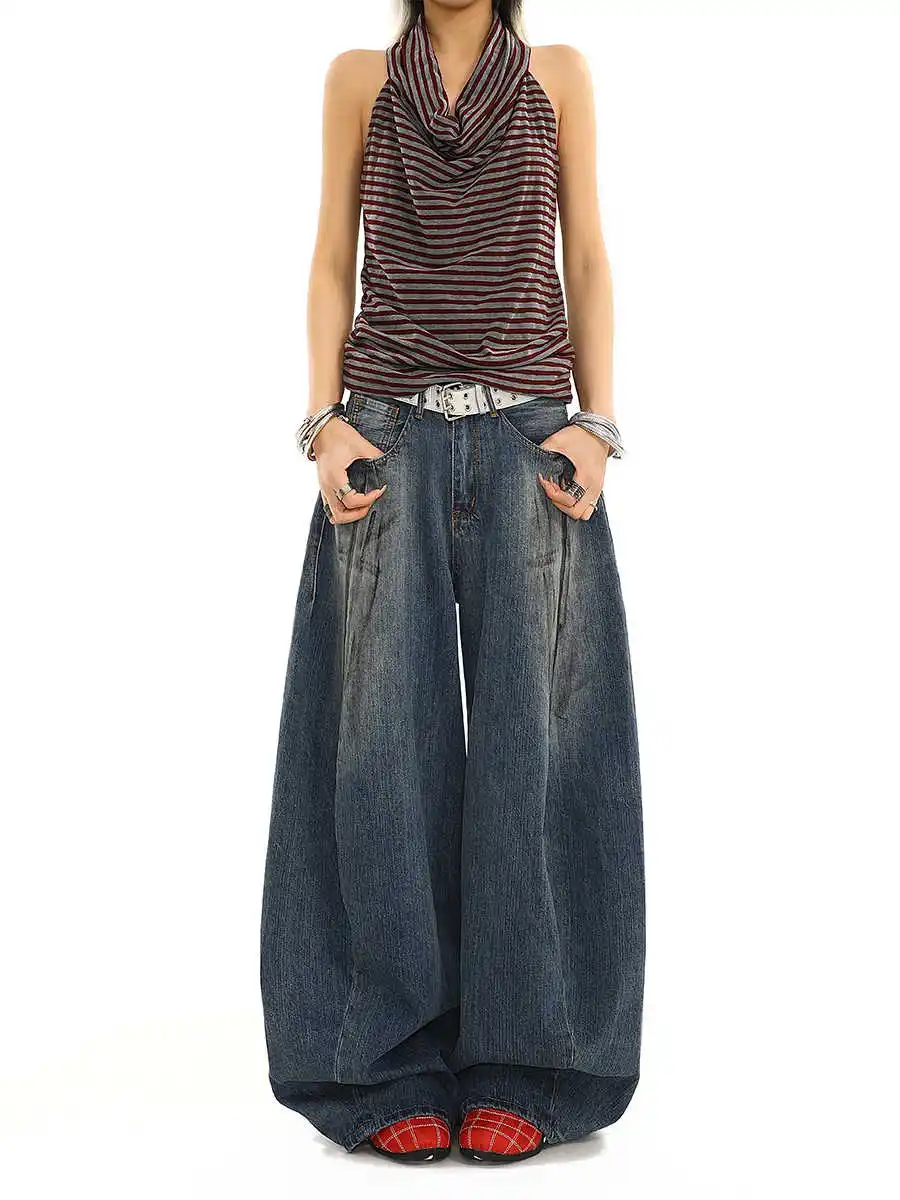 

Женские синие джинсы оверсайз, джинсовые брюки в стиле бойфренда, винтажные японские брюки 90-х годов, стиль 2000-х годов, мешковатые джинсы Y2k, длинные брюки, одежда 2025 г.