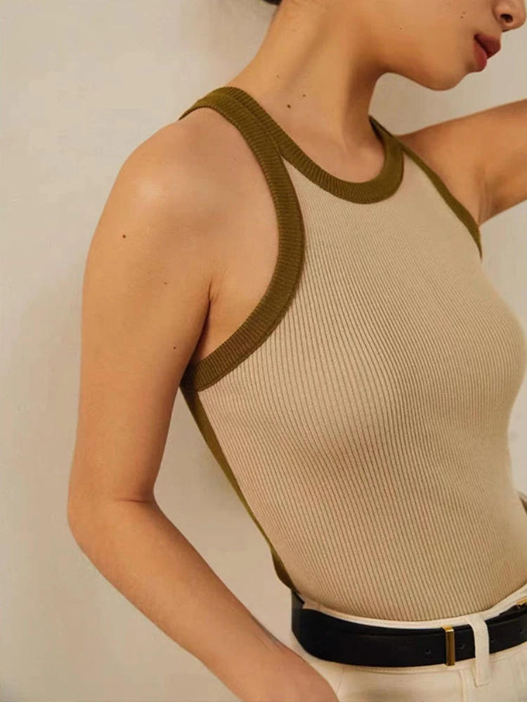 Panelled Tanks Women Minimalist All-match Daily Streetwear Slim Sexy Casual Summer Knitwear Korean Style Hot Girls Stylish Cozy