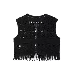 Autumn New Women's Clothing European And American Style Su Short Sleeveless Round Neck Knitted Vest Cardigan