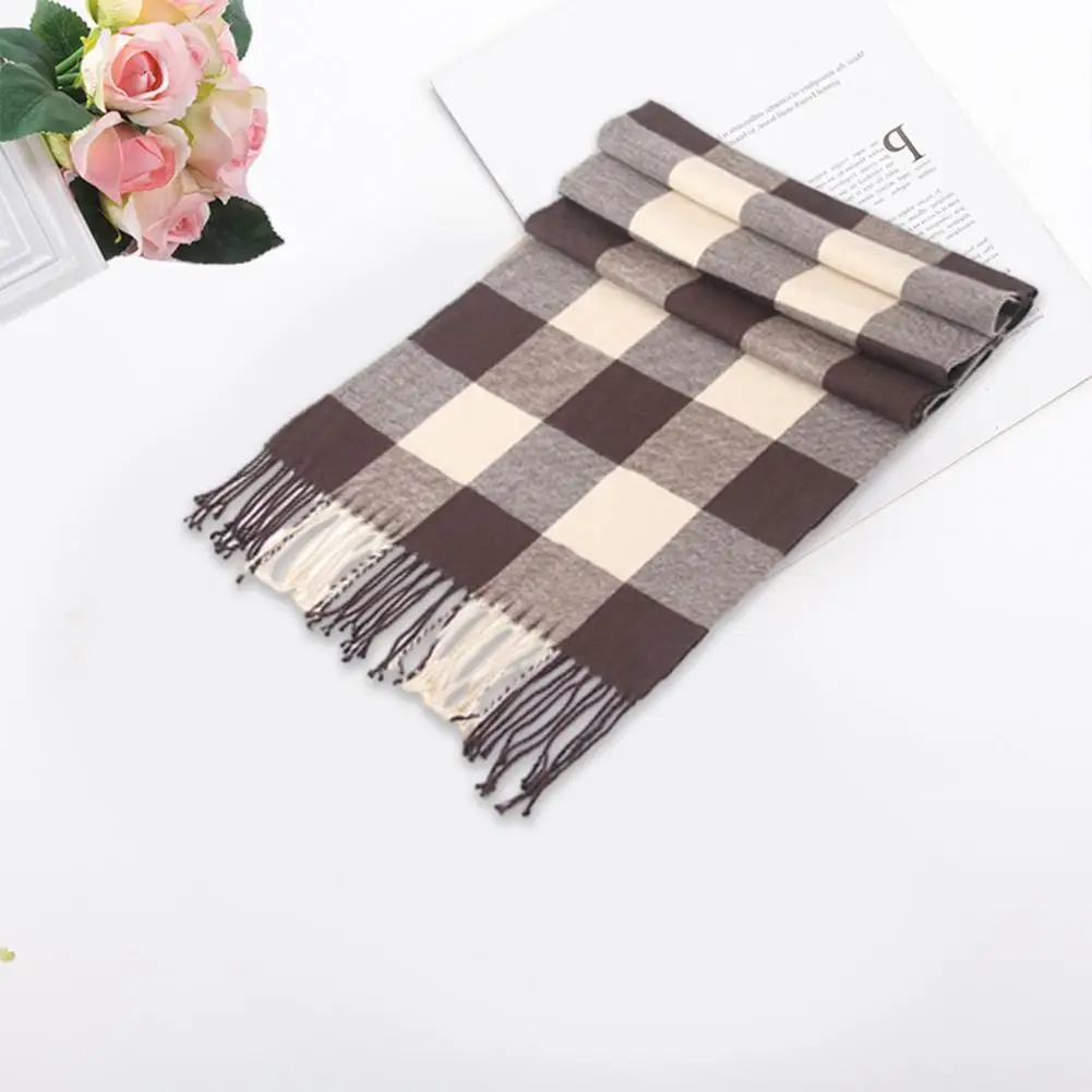 Soft Imitation Cashmere Scarf Elegant Plaid Texture Tassel Scarf Super Soft Imitation Cashmere Shawl Wrap Couple Warm for Autumn