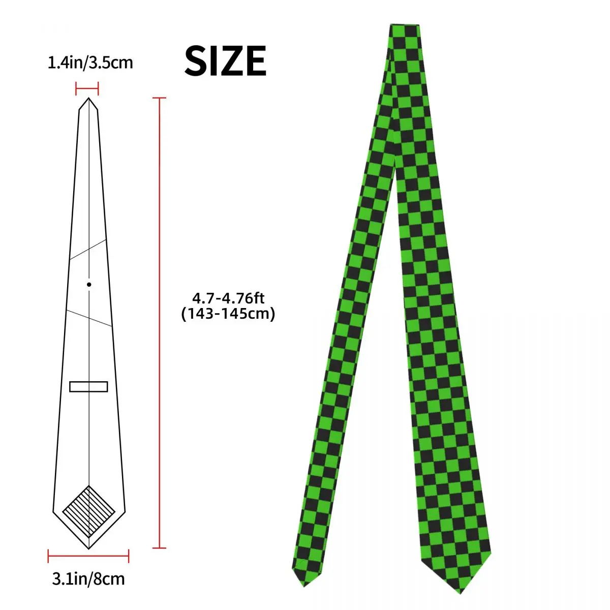 Custom Checkered Pattern Necktie Men Mens Suit Tie Green Black Checkerboard For Thanksgiving Day