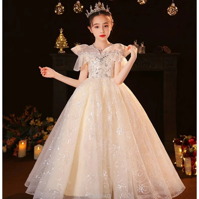 

Party Dress Girls Festival CelebrationChild Sequin Birthday Costume Frock Piano Performance Vestidos Elegant Princess Dresses
