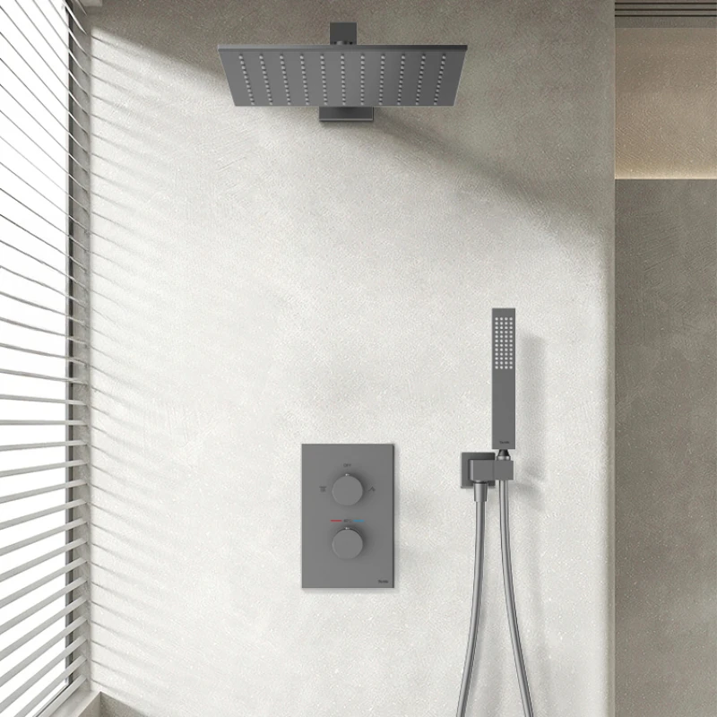 

Gun gray constant temperature concealed shower, wall mounted embedded concealed wall mounted all copper top spray shower set