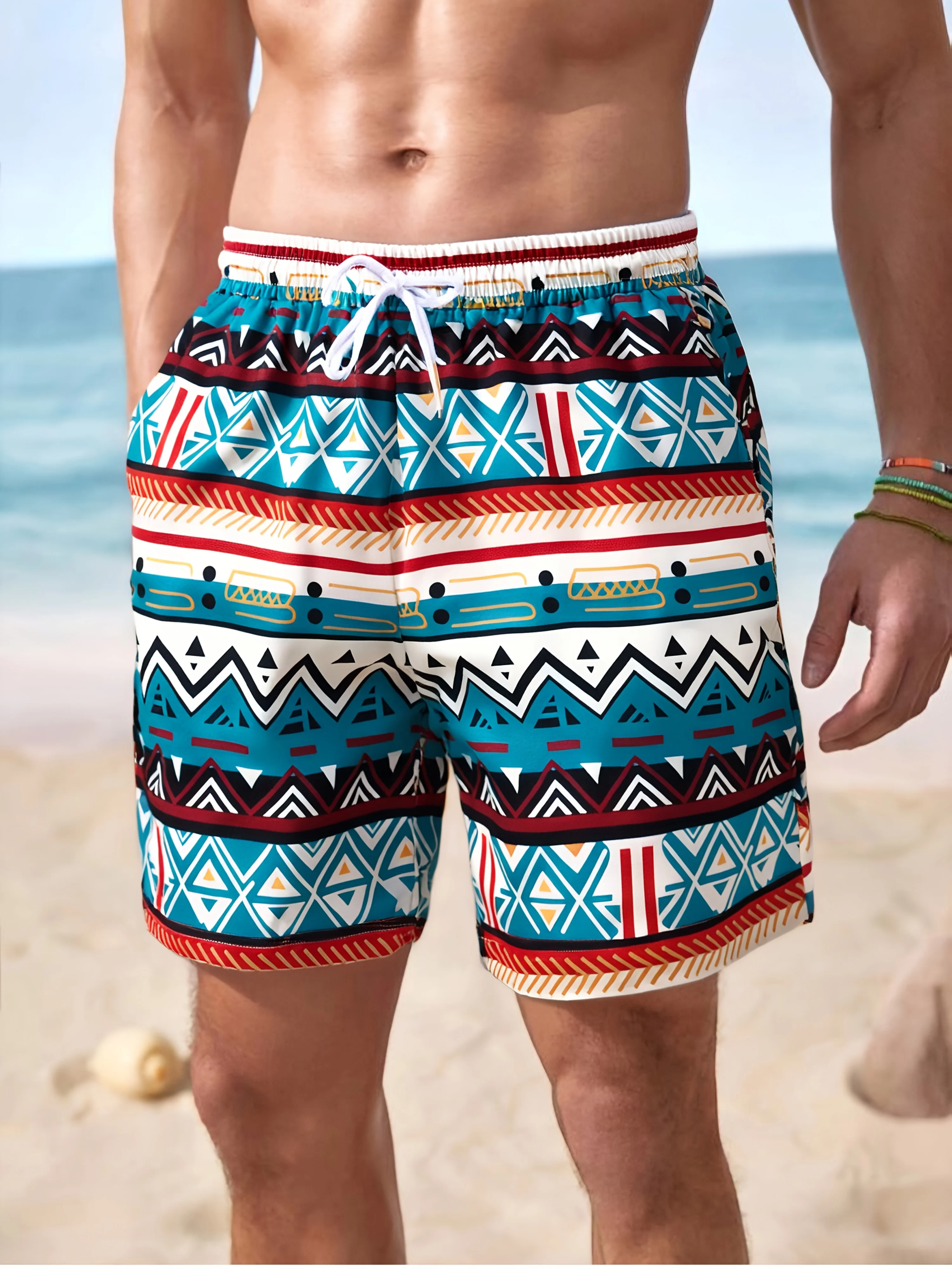 

Bohemian Ethnic 3D Printed Men's Shorts Casual Hawaii Beach Swim Surfing Board Men Striped Pants Summer Shorts for Man Women