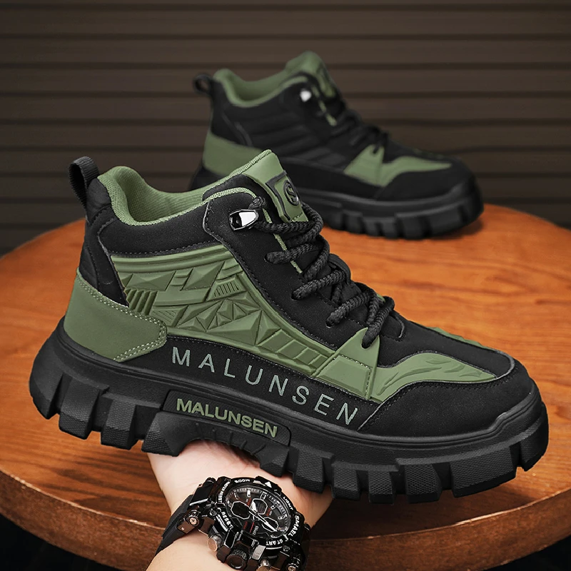 

Men's High-Top Boots Retro American Motorcycle Workwear Waterproof Non-Slip Thick Bottom Labor Protection Shoes for Hi...